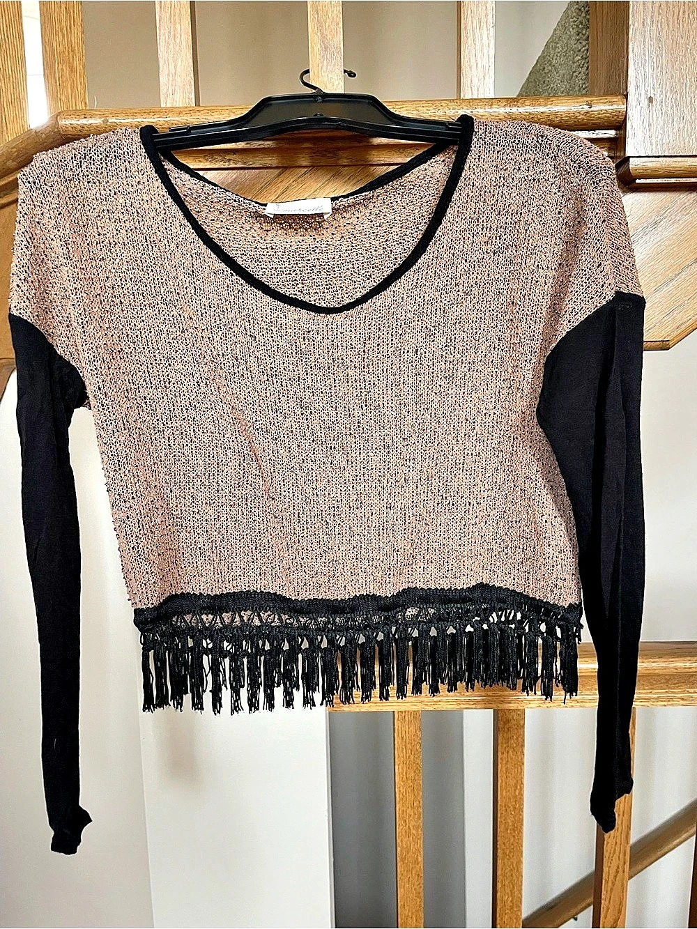 Maurices Long Sleeve Fringe Top in Brown & Black Like New